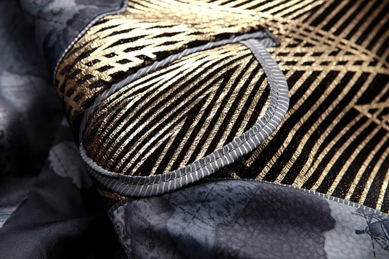 

Personalized golden stripe print Slim men's jacket handsome casual trend printed pattern suit jacket large size