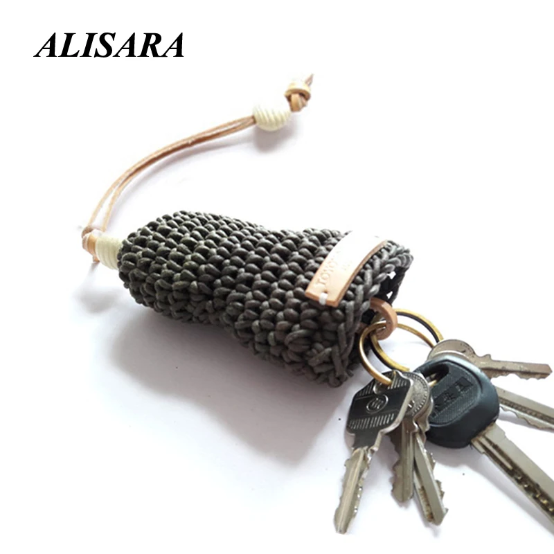 Оригинальный кошелек для ключей ручная вязка вязанный крючком из вощеной
