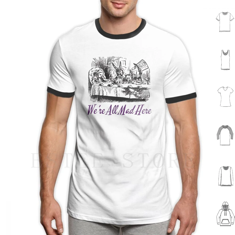 

Футболка с надписью «We'm All Mad Here», хлопковая с принтом «Alice In», с цитатой «Alice In», Сказочная эстетика, фиолетовое сумасшедшее безумие, сумасшедшая Чайная Вечеринка