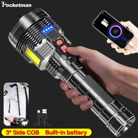 super bright led flashlight usb rechargeable 3cob torch outdoor waterproof security camping light with strap outdoor fishing