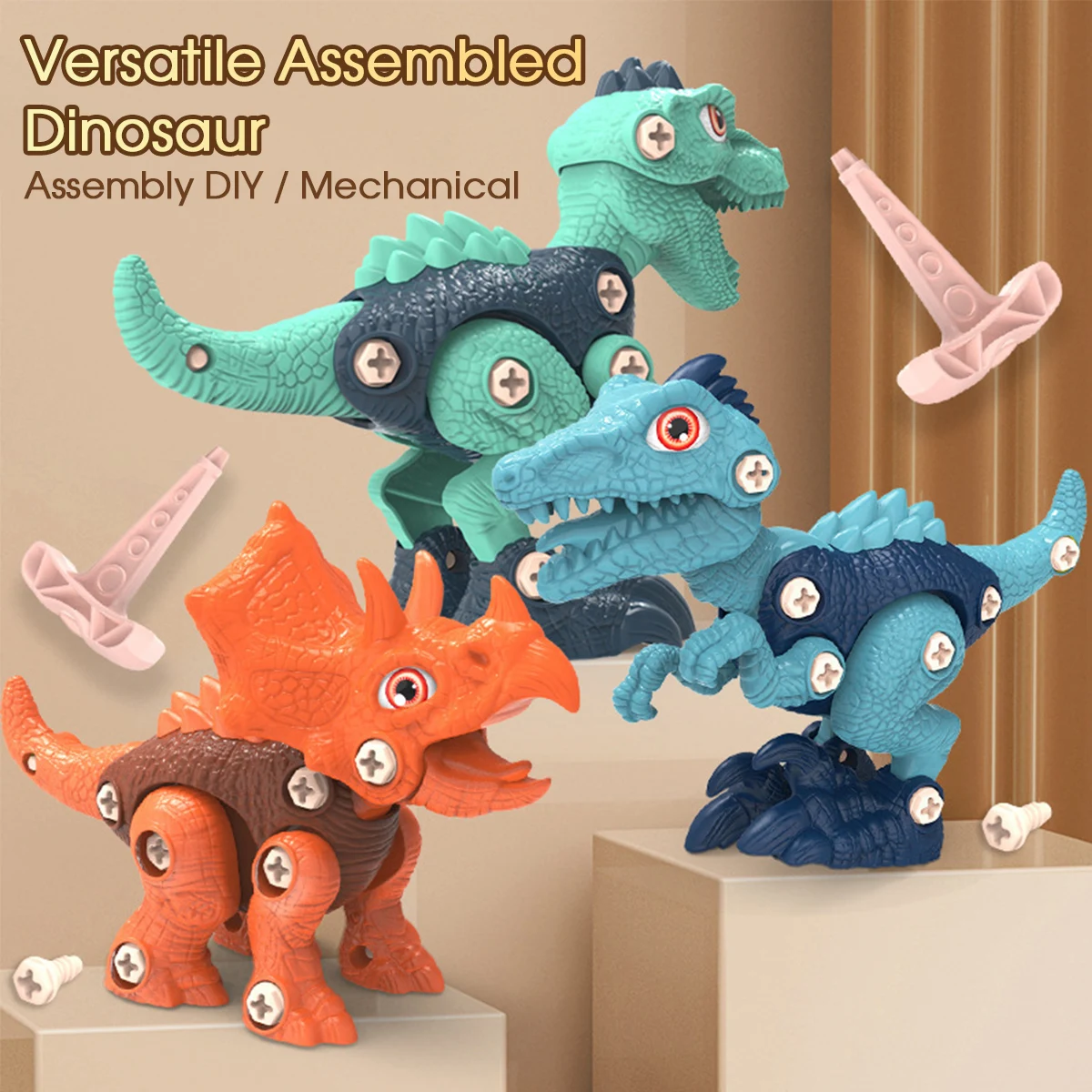 

Children's Dinosaur Construction Toy Set Dinosaur Model Building with Electric Drill Screw Nut Disassembly Assembly Toys Gift