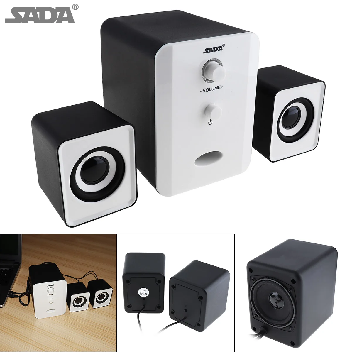 

Портативная комбинированная Колонка SADA с сабвуфером Mega Bass, колонка, компьютерная колонка с аудиоразъемом и USB-разъемом, для DVD, ТВ, ПК