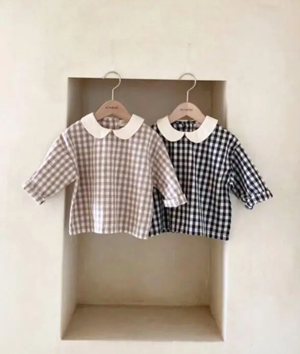 Блузка для девочек Новинка весна осень 2020 хлопковая рубашка в клетку с длинным