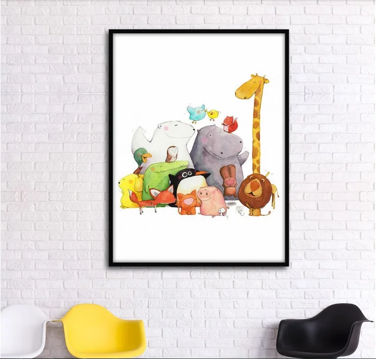 

Wall Art Canvas Painting Modern Cartoon Animal World Decorative Paintings Modular Picture for Living Room