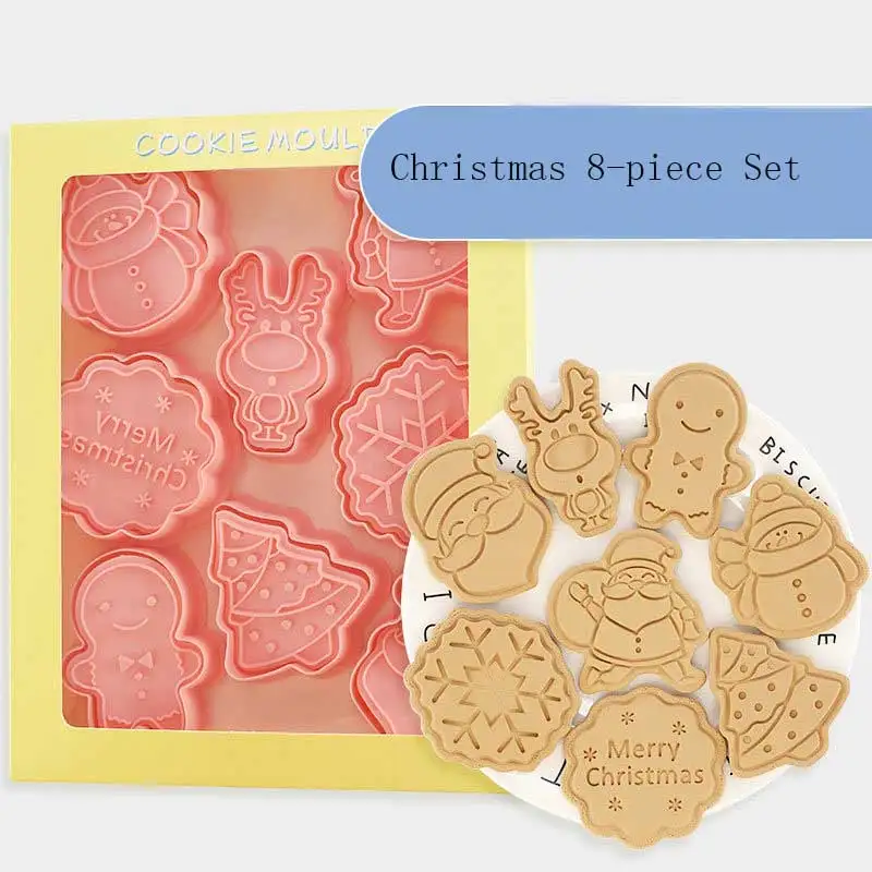 

Christmas Biscuit Pastry Mold Silicone Santa Claus Elk Mold 8-Piece Set Children's Biscuit Banquet Decoration
