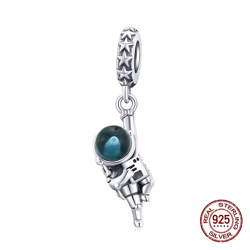 Подлинное серебро 925 пробы астронавт кулон Женская мода ювелирные изделия бусины