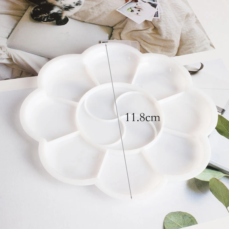 2pcs Flower Shaped Small Plate Palette DIY Painting Plastic White 11.8cm | Дом и сад