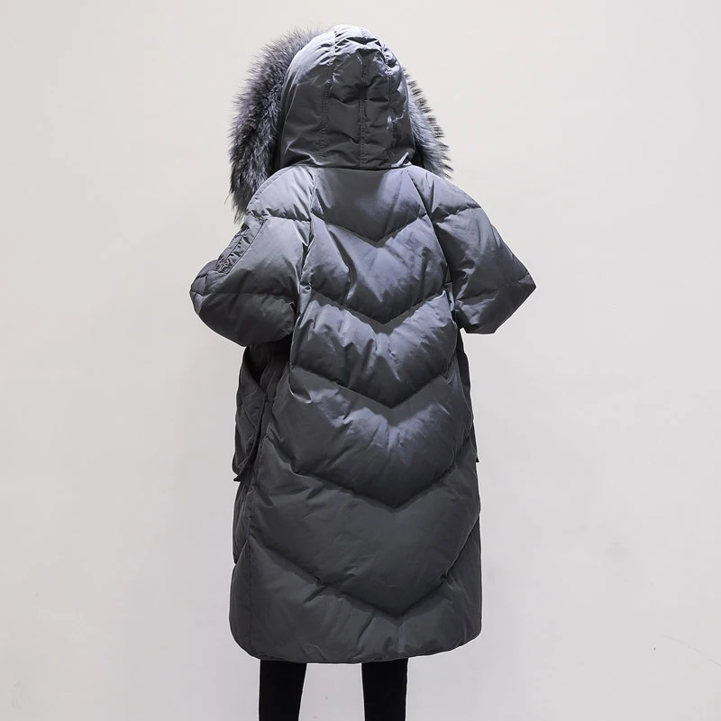 Jacket Down Woman Hooded Korean Parka Winter Coat Women Raccoon Fur Collar Long Coats Loose Parkas Mujer 2020 MY1517 s s