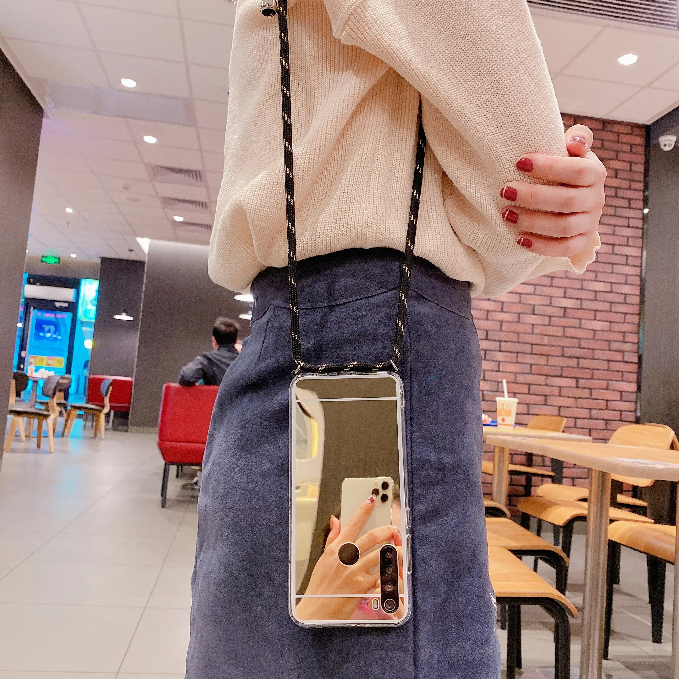 xiaomi leather case cosmos blue Plating Makeup Mirror Case for Xiaomi Redmi 4 5 6 7 8 9 6A 7A 8A S2 K20 K30 Pro Necklace Cord Chain Hanging Rope Crossbody Cover xiaomi leather case case