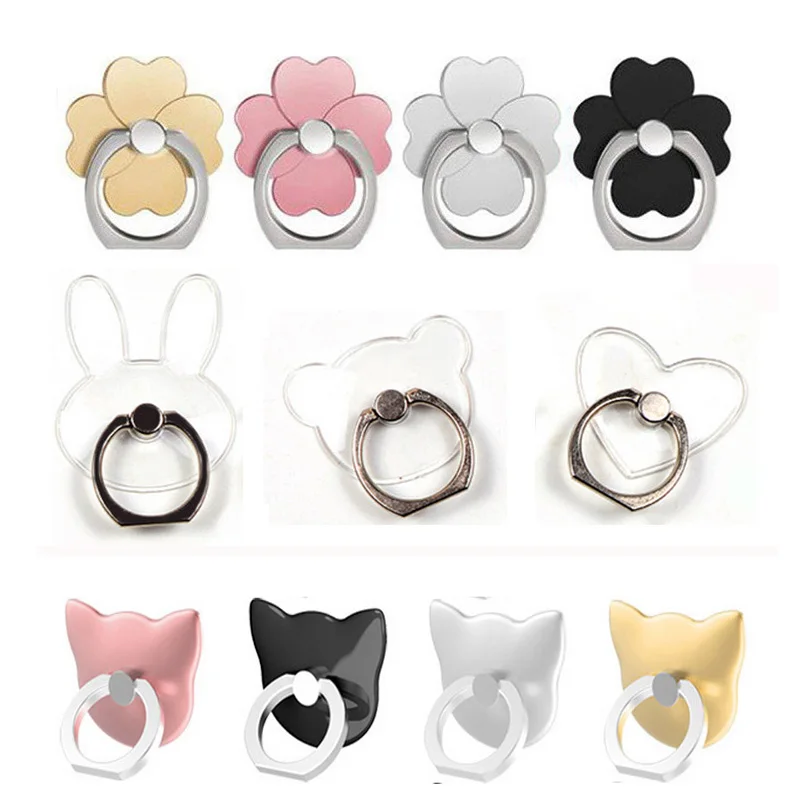 

Clear Cat Finger Ring Mobile Phone Stand Holder For iPhone XS Huawei Samsung cell Smart Round Phone Ring holder Car Mount Stand