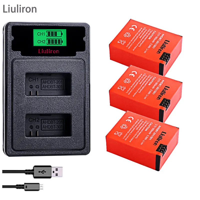 charger and 3battery Go Pro hero 3 3+ gopro3 gopro 3 hero 3 батареи для Gopro hero 3 3+ Black Edition белый серебряный выпуск HD камеры аксессуары - Цвет: charger and 3battery