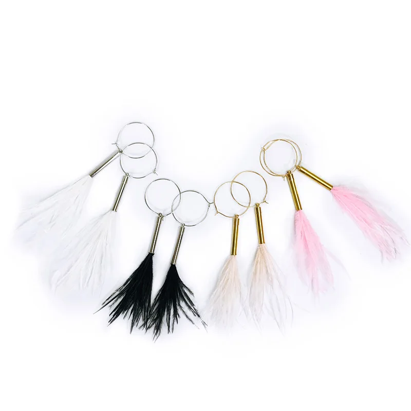 Простые Модные черные серьги Cpop с перьями для женщин Подвесные розовыми и белыми