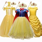 Платье принцессы для девочек, костюм для косплея, платье принцессы, рождественские Карнавальные Платья для девочек, платье золотого цвета, детвечерние праздничное платье