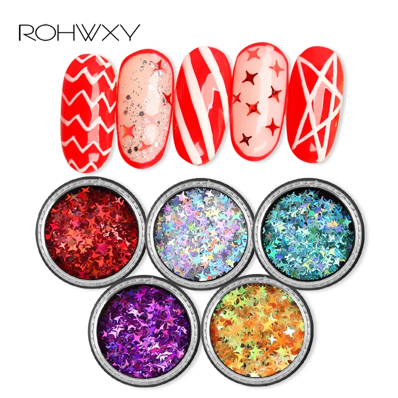 ROHWXY, 5 цветов, сделай сам, украшения для дизайна ногтей, блестящая оболочка для дизайна ногтей, инструменты для дизайна, 3D украшения для ногтей, аксессуары для маникюра