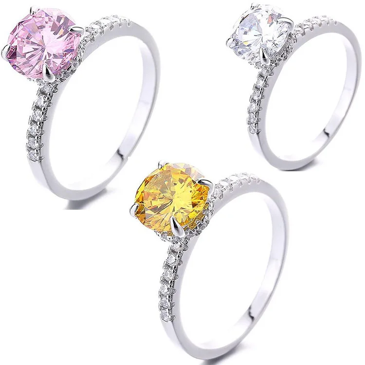 

2pcs Round stone color diamond female ring color treasure imitation diamond ring color treasure jewelry topaz ring inlay simple