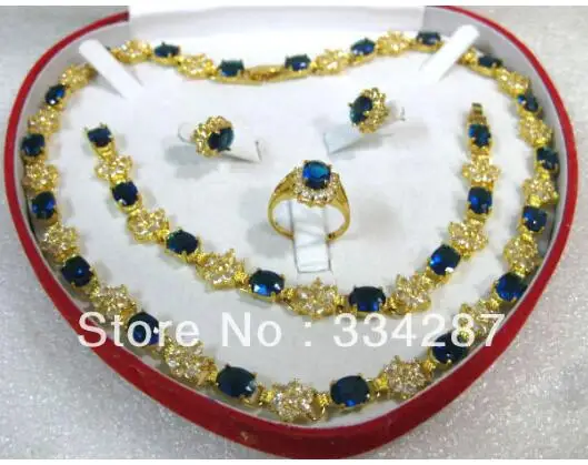 blue gold colour Красный/синий/фиолетовый циркон серьги браслет кольцо/necklae нефритовый кристалл - Цвет камня: blue gold colour
