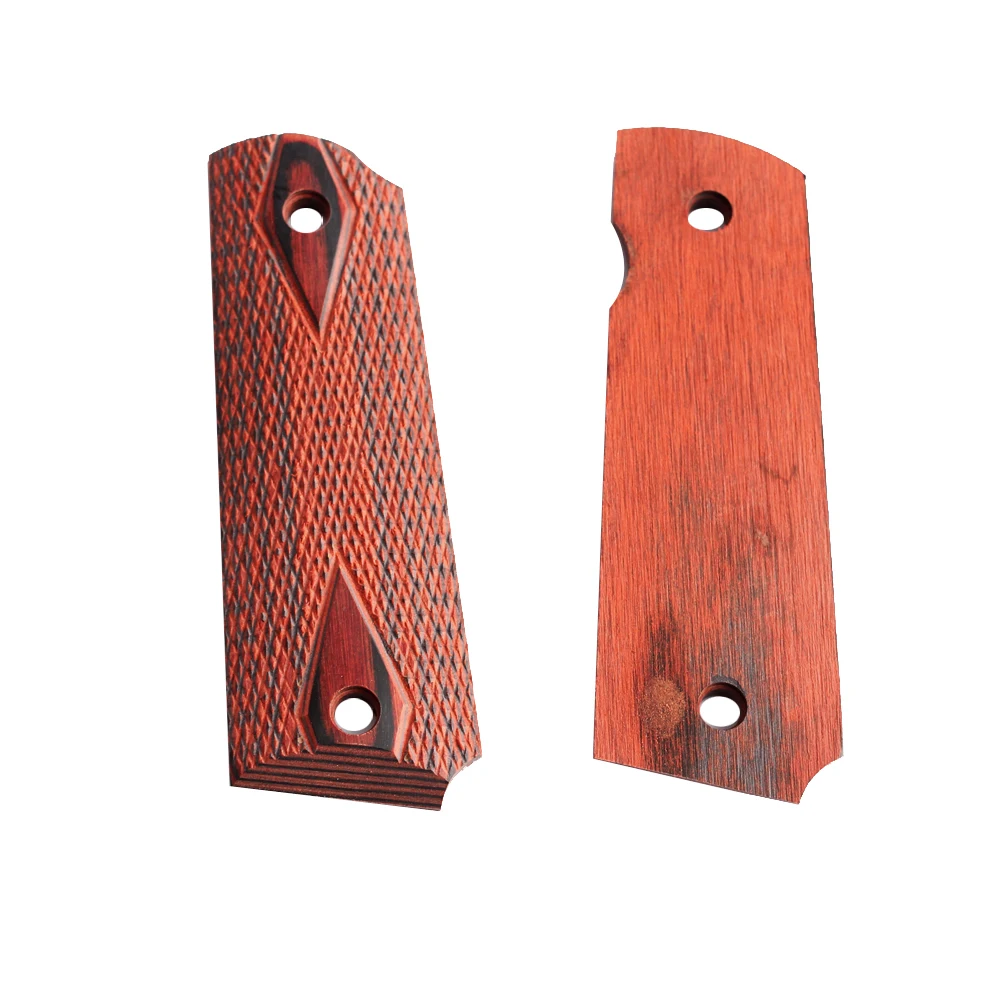 

1911 Checkered Red Diamond Wood Grips With Allen Screws & SS Grip Screws Bushings