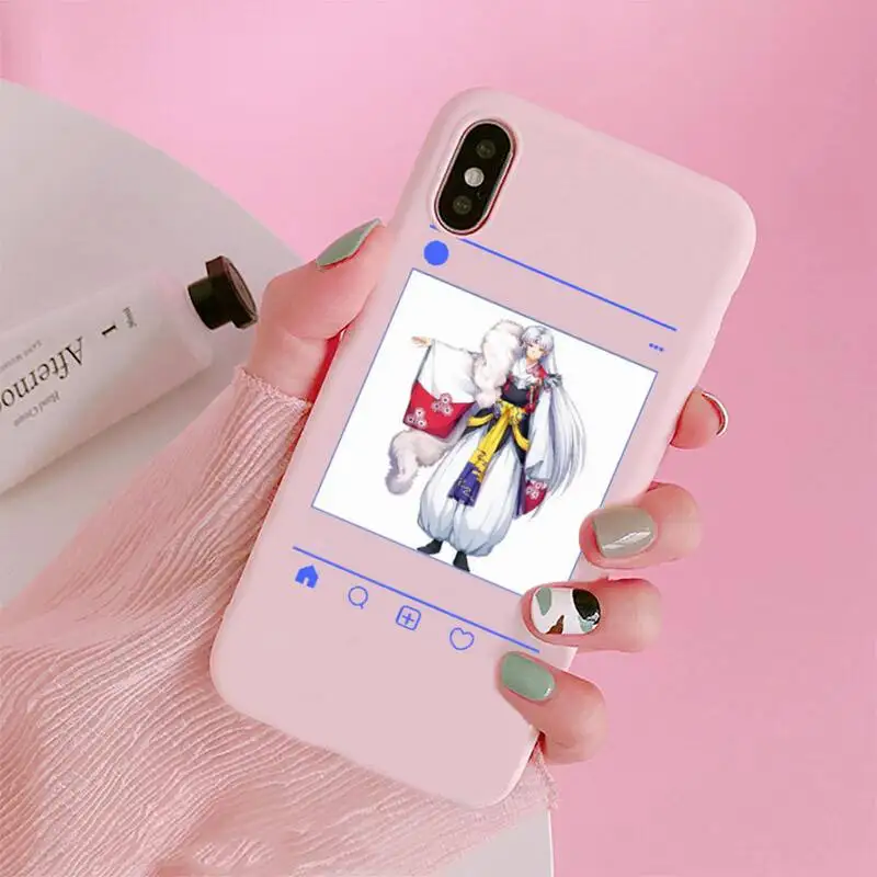 

Japanese manga Inuyasha Sesshoumaru Phone Case Candy Color Pink for iPhone 11 pro XS MAX 8 7 6 6S Plus X 5S SE 2020 XR