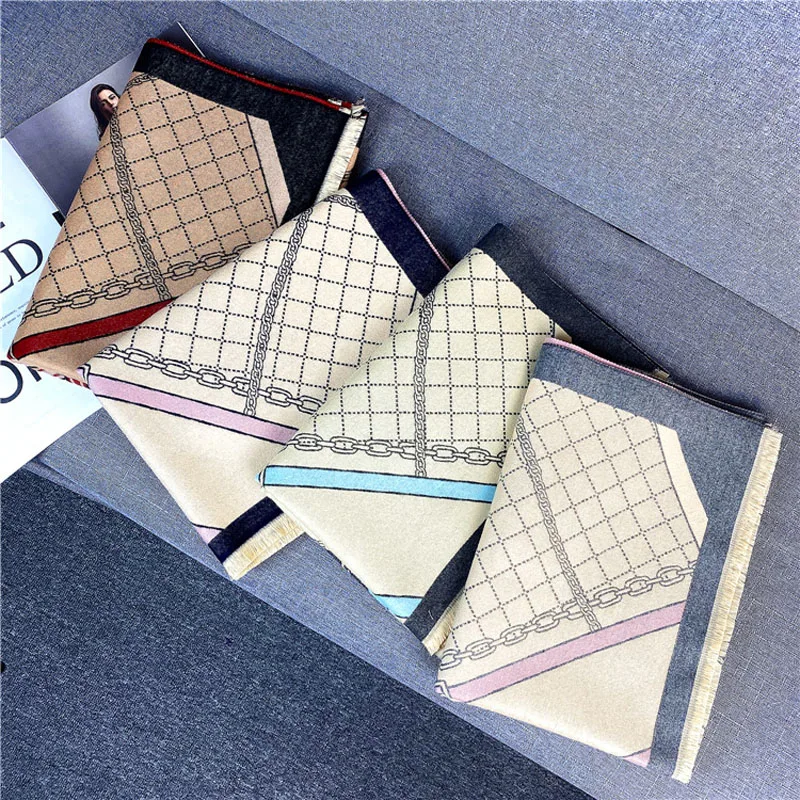 

2020 New Women Winter Scarf Shrugs Warm Thick Double-Sided Cashmere Chain Plaid Shawl Wraps Pashmina Encharpe Sjaal Cape Szal