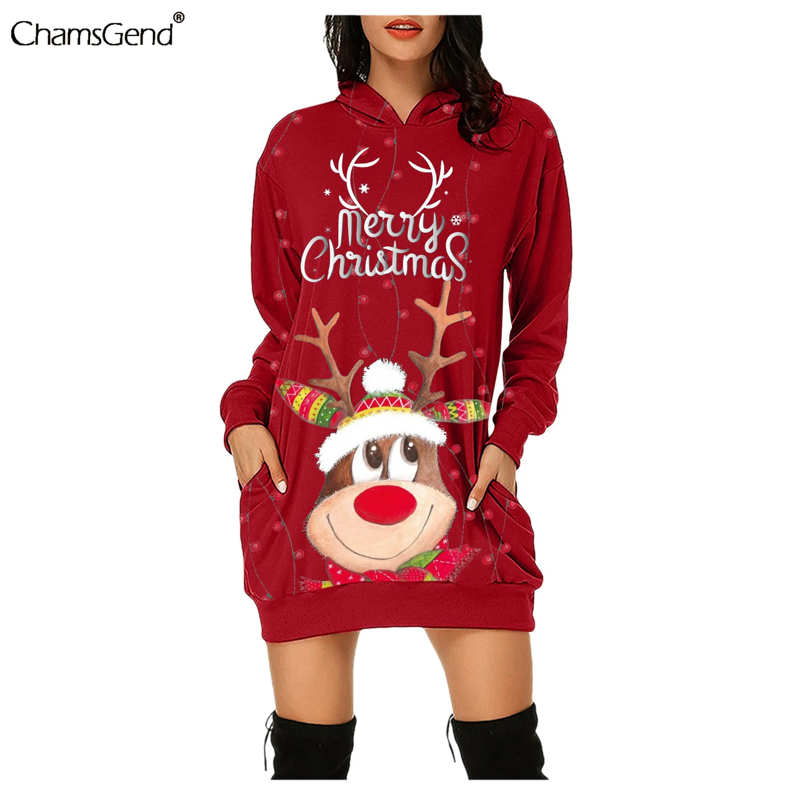 

Свитшот с карманами и длинным рукавом, с принтом на Рождество