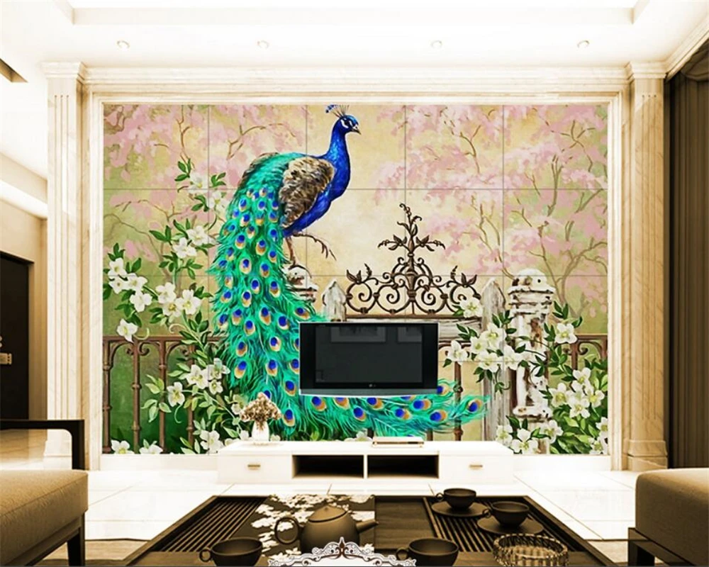 Diantu Custom large wallpaper Peacock European oil painting modern home decoration for walls 3 d papel de parede | Обустройство дома