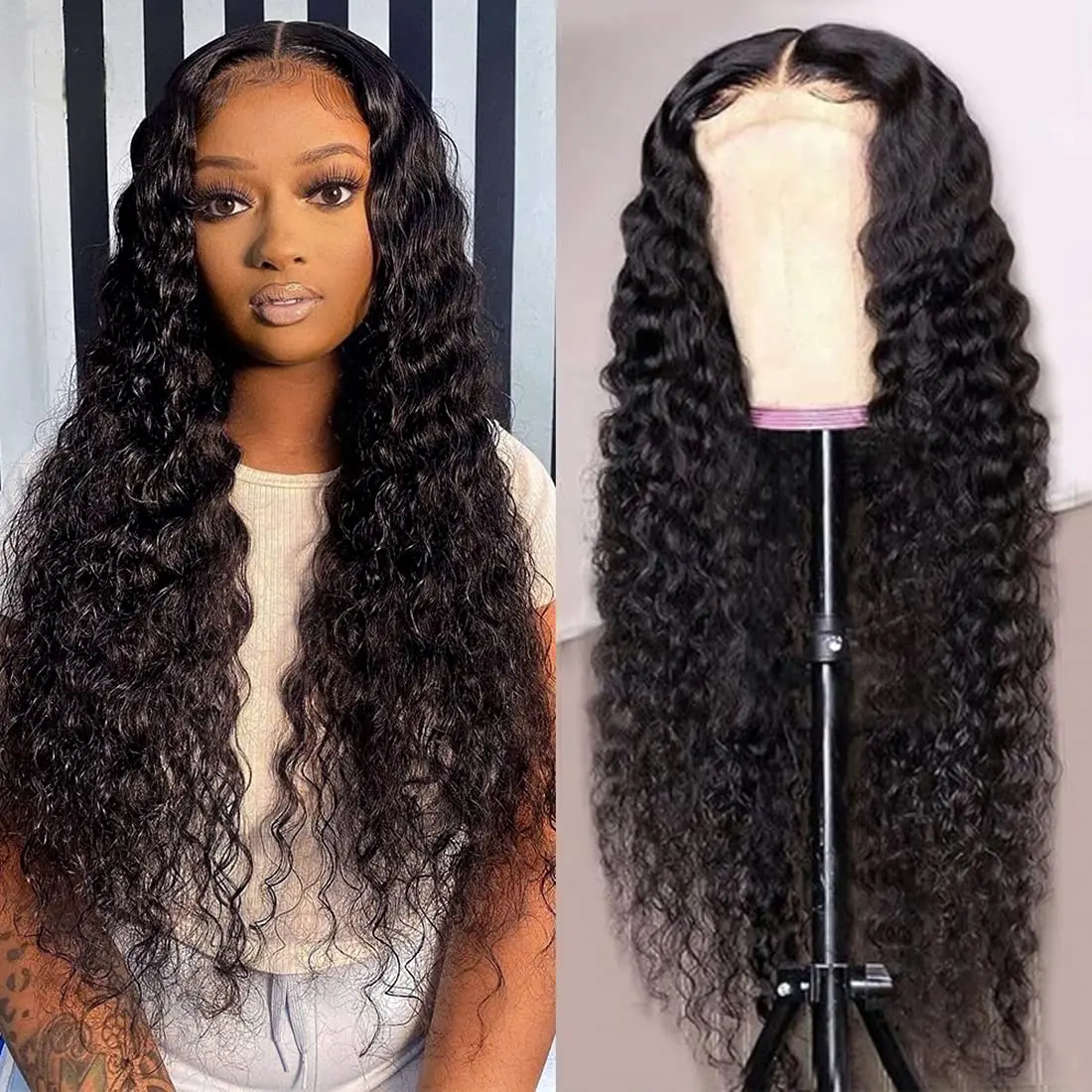 

Hairmoda Deep Wave Front Wig Transparent Lace Wigs Wet And Wavy Deep Lace Front Human Hair Wigs T Part Brazilian Wig 180 Density