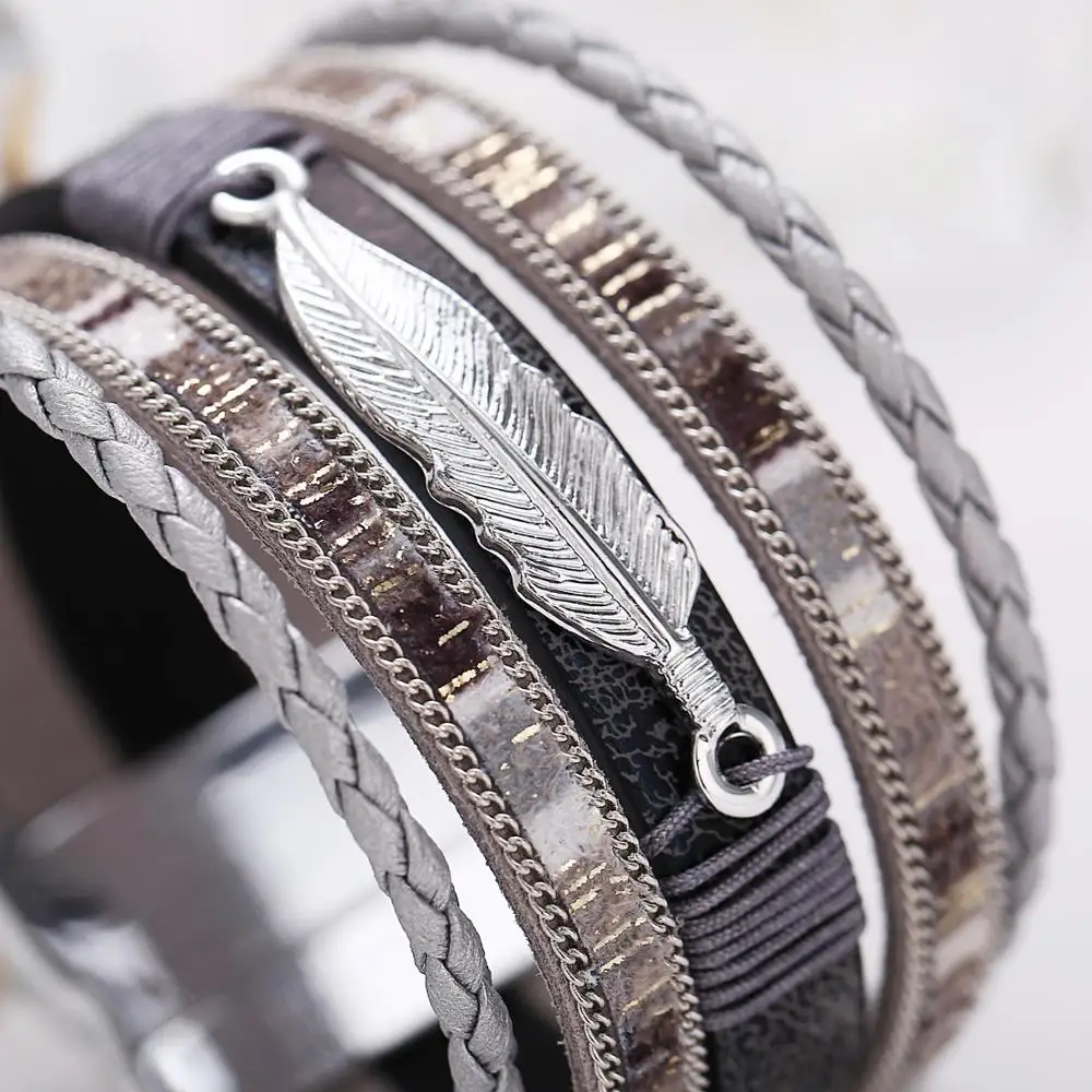 Богемный ручной браслет из сплава с листьями мужской модный многослойный