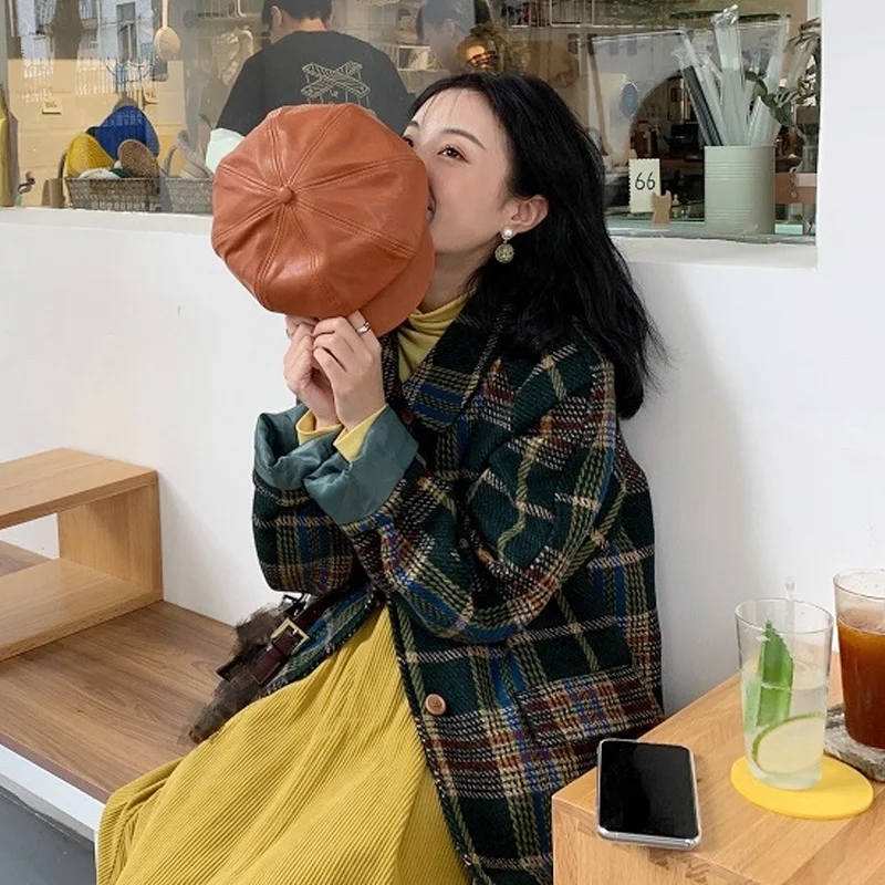 Клетчатое твидовое пальто женская одежда на весну и осень зиму новинка 2021