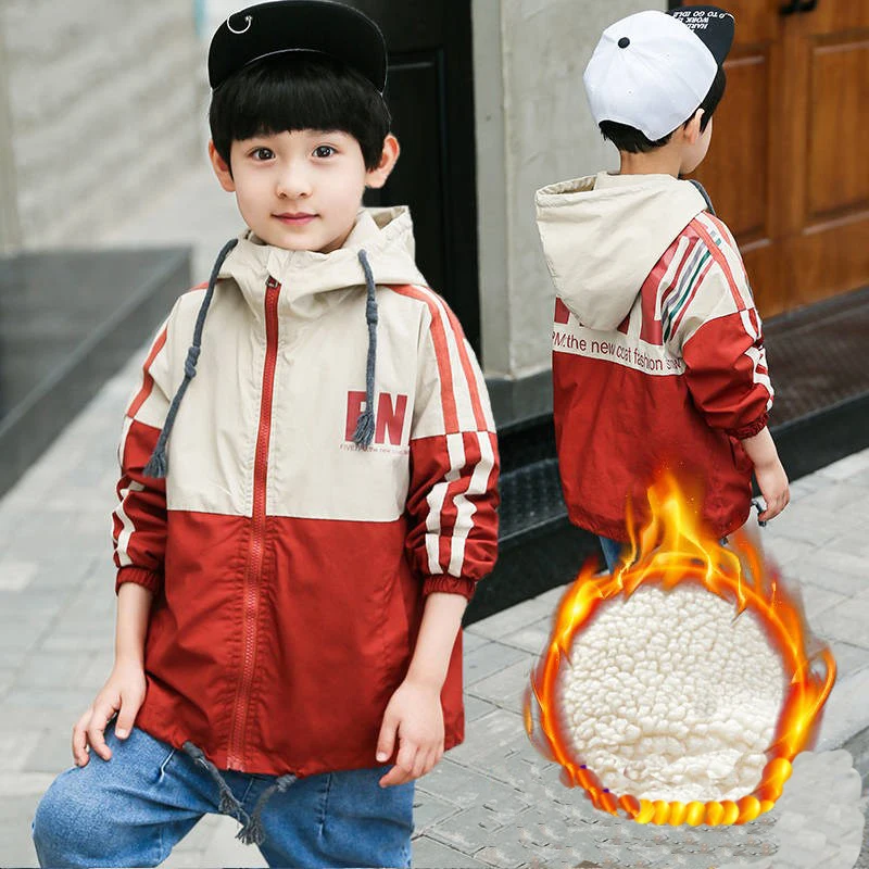Осенняя меховая ветровка для мальчиков-подростков модная детская парка флисовая