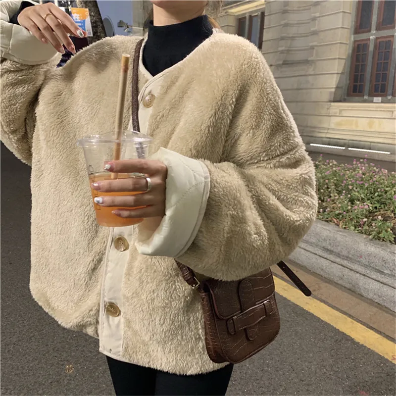 

2020 New Winter Solid Color Women Coat Thick Warm Loose Casual Jacket Female Long Sleeve Outwear Tops Plus Velvet Comfortable