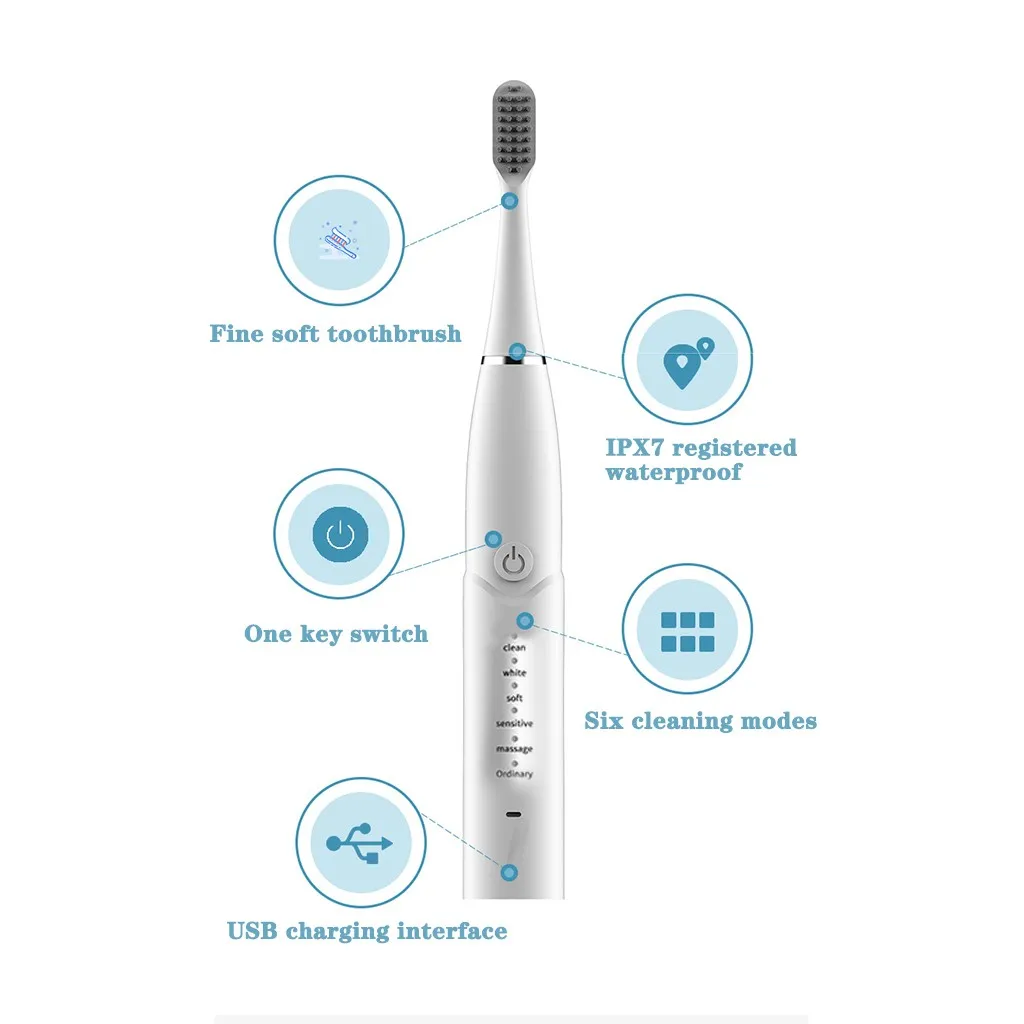

Electric Toothbrush USB Waterproof RechargeableCustom Soft Toothbrush Multi-mode Clean Whiten Protect Gingival Rechargeable