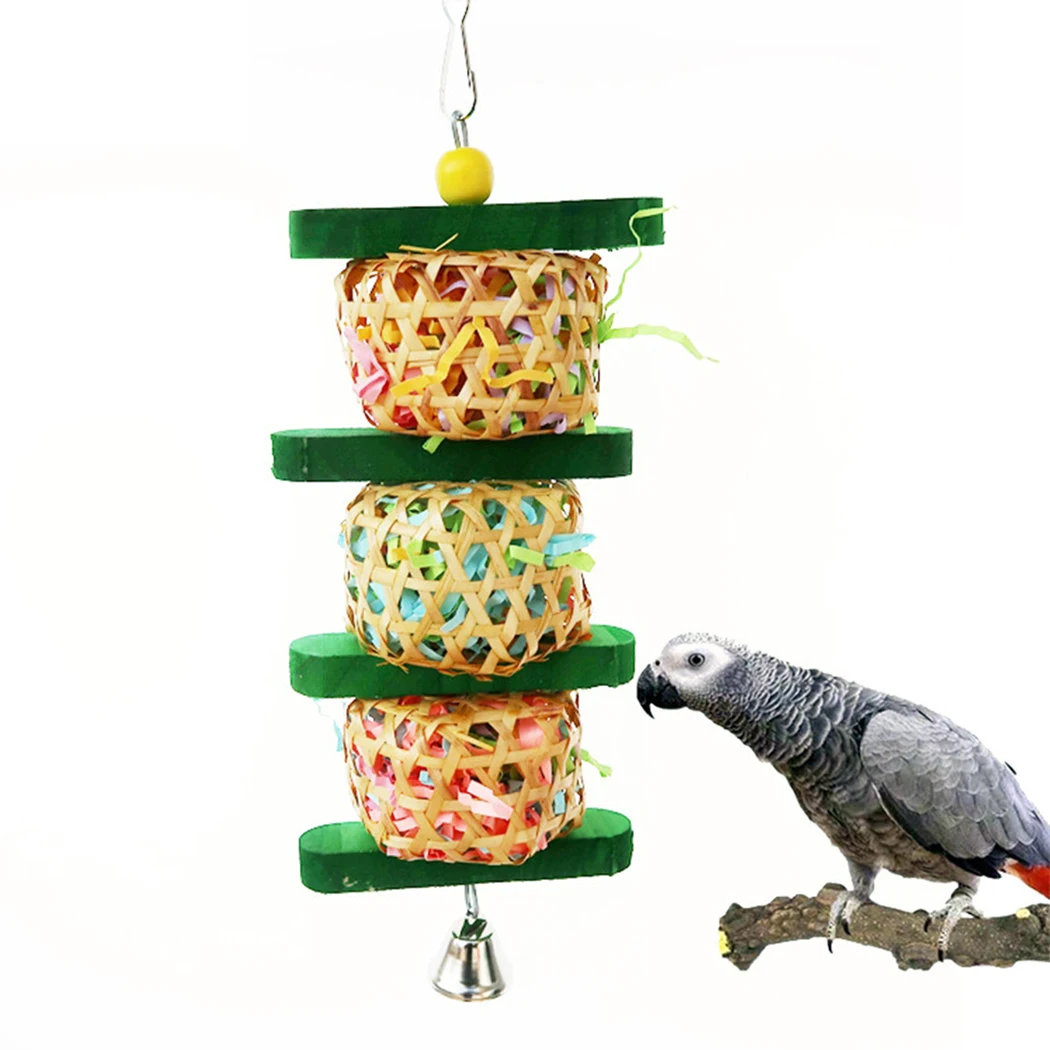 

Pet Chewing Toy Parrot Bird Biting Toy Hanging Wooden Branch Rattan Bird Balls Cage Toy Cockatiel Swing Playing Toy