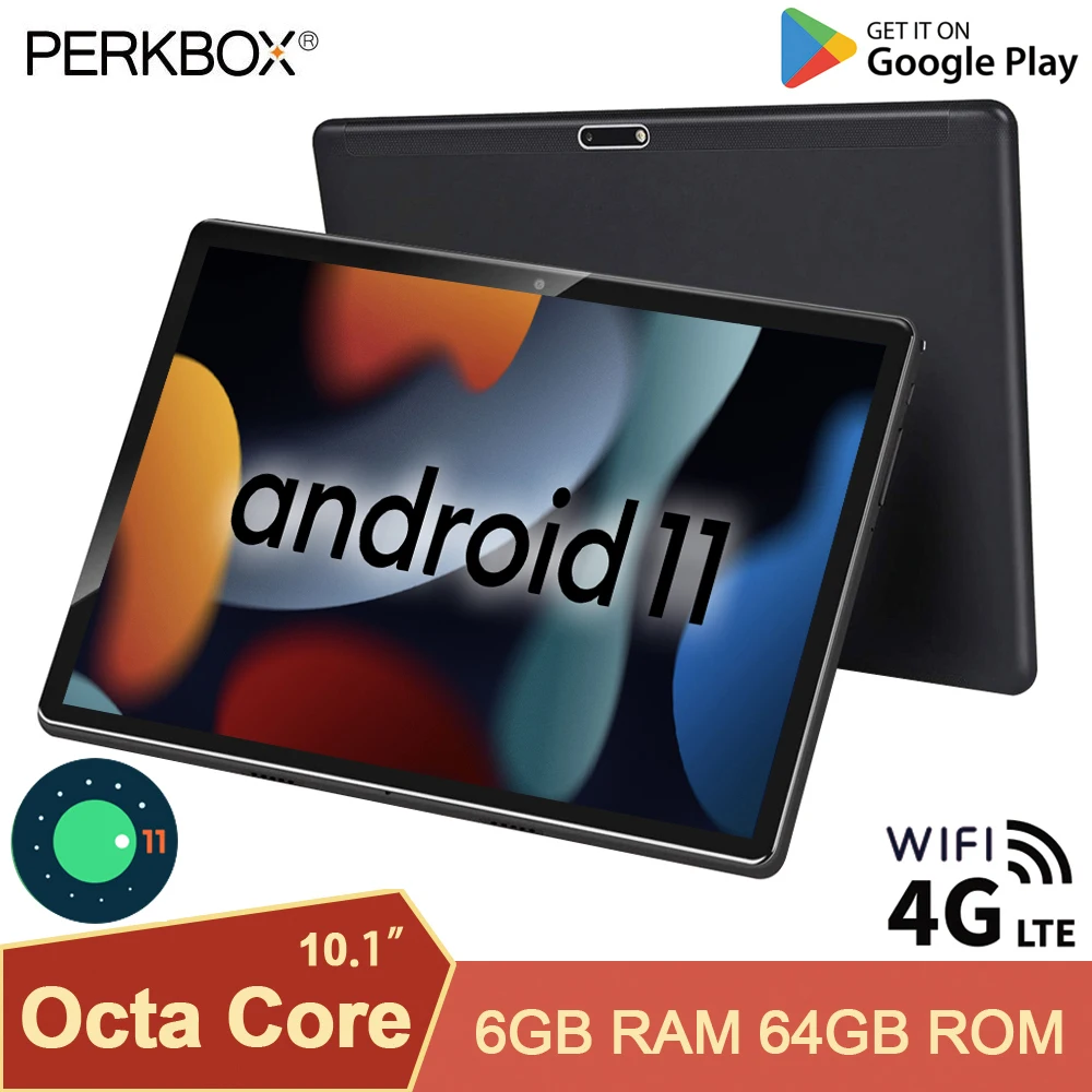 [World Premiere] Perkbox Android 11.0 Tablet 10 Inch, Octa Core CPU, 6GB RAM 64GB ROM, 128GB Expansion, 4G FDD LTE, WiFi, GPS