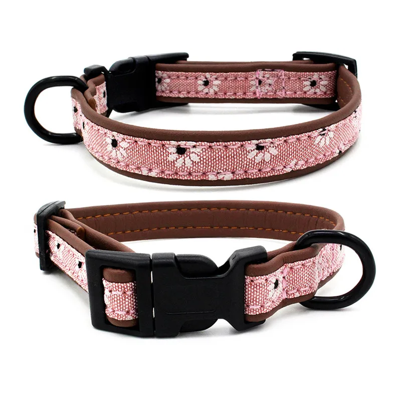 pink Ошейник для собак с цветами, регулируемый ошейник для питомцев, пластиковая пряжка, тренировочное ожерелье для собак, для щенков, больших собак, домашние животные, Мартингейл - Цвет: pink