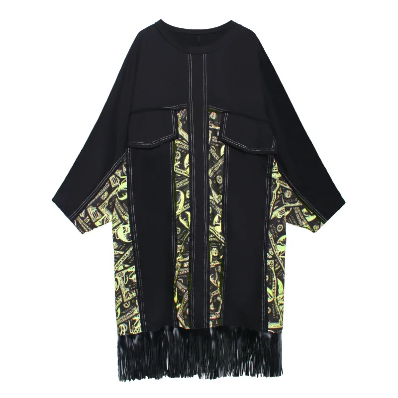 

Print Patchwork Dress Women Loose Fashion Plus Size clothing for Girl 2020 New Autumn Full Sleeve Plus Size Dress LT790S50