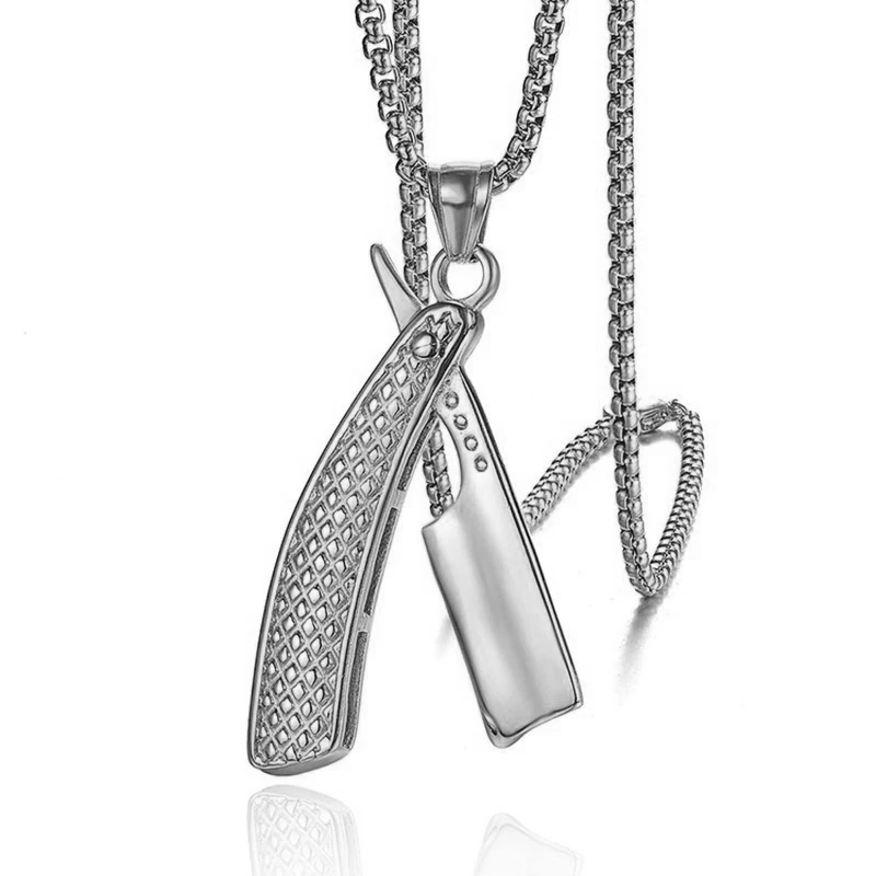 

New Retro Haircut Razor Shape Necklace for Men Fashion Metal Sliding Pendant Chains Accessories 2021 Necklace Jewelry Wholesale