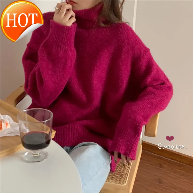 

South Korea Gate 2020 autumn winter thickened core spun yarn warm high collar candy Sweater 5 colors
