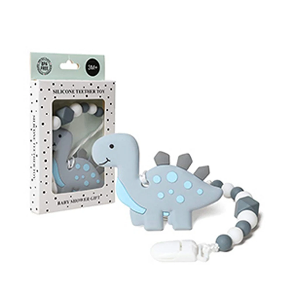 

Baby Teething Toys Dinosaur Teether Pain Relief Toy with Pacifier Clip Holder Set for Newborn Babies Neutral Shower