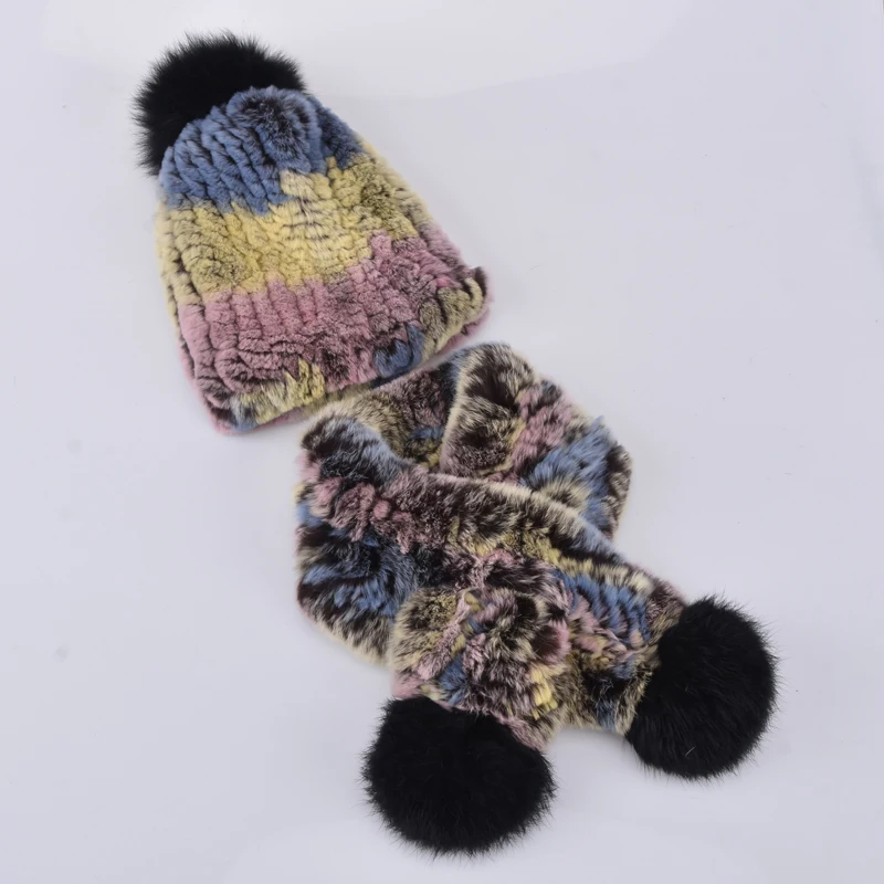 Детские Натуральная шапка из меха кролика рекс с зимний теплый шарф Кепки для