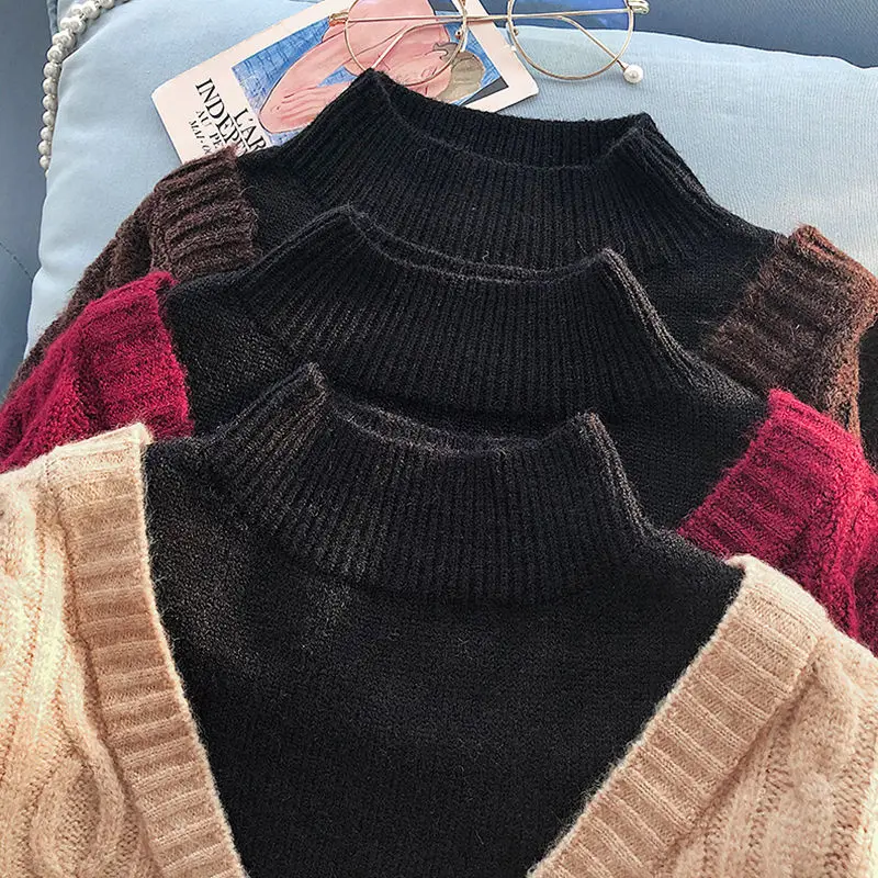 

Half high neck sweater women's Pullover bottomed sweater loose ancient sweater