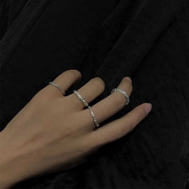 

New Small Fresh Irregular Texture Ring Female S925 Sterling Silver Simple High-level Open Index Finger Ring for Women Party Gift