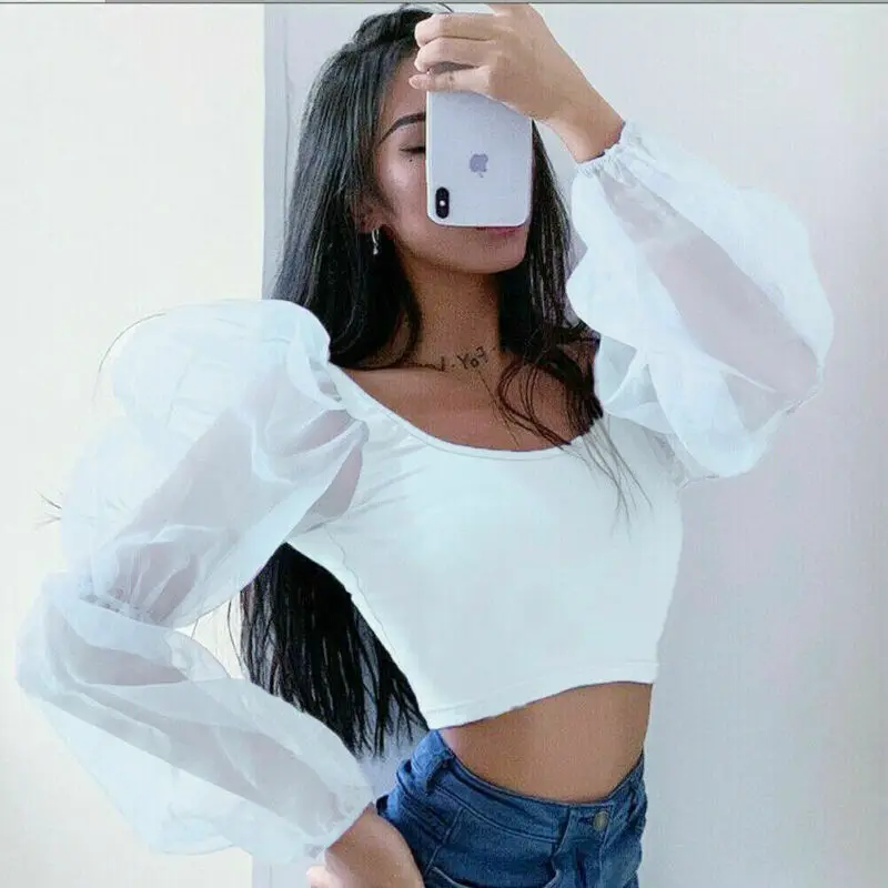 Сексуальные женские укороченные топы хлопковые сетчатые майки с длинным рукавом