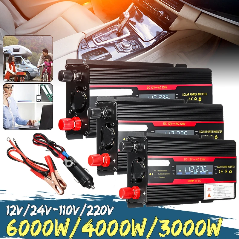 Автомобильный инвертор 12V 220V 3000W 4000W 6000W Пик солнечной Мощность инвертор Напряжение конвертер трансформатор 12V 220V инверсор+ ЖК-дисплей Дисплей