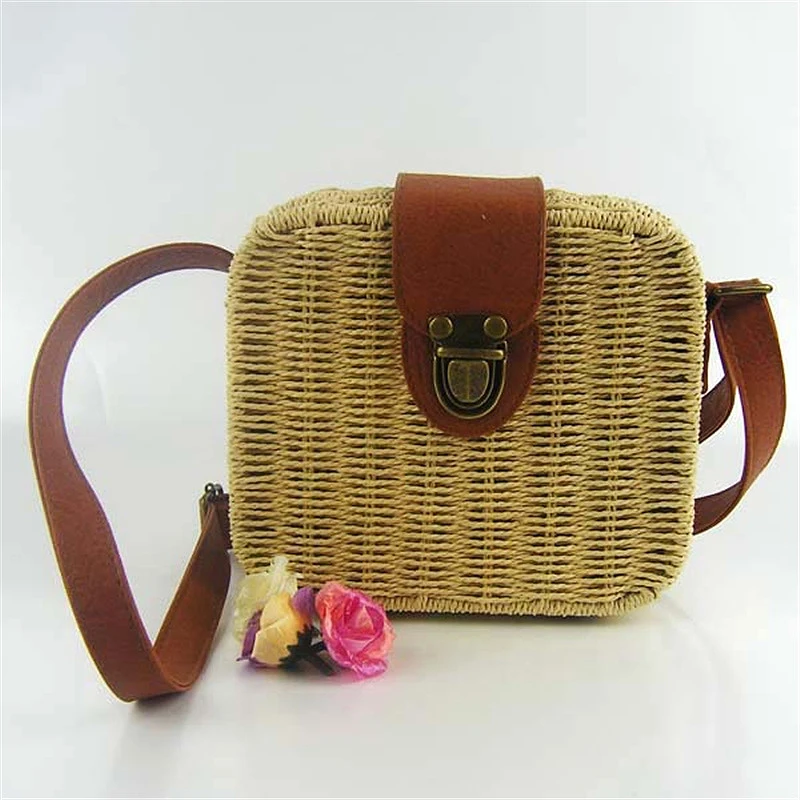 Летняя сумочка из соломы для девочек милая квадратная сумка карамельных цветов