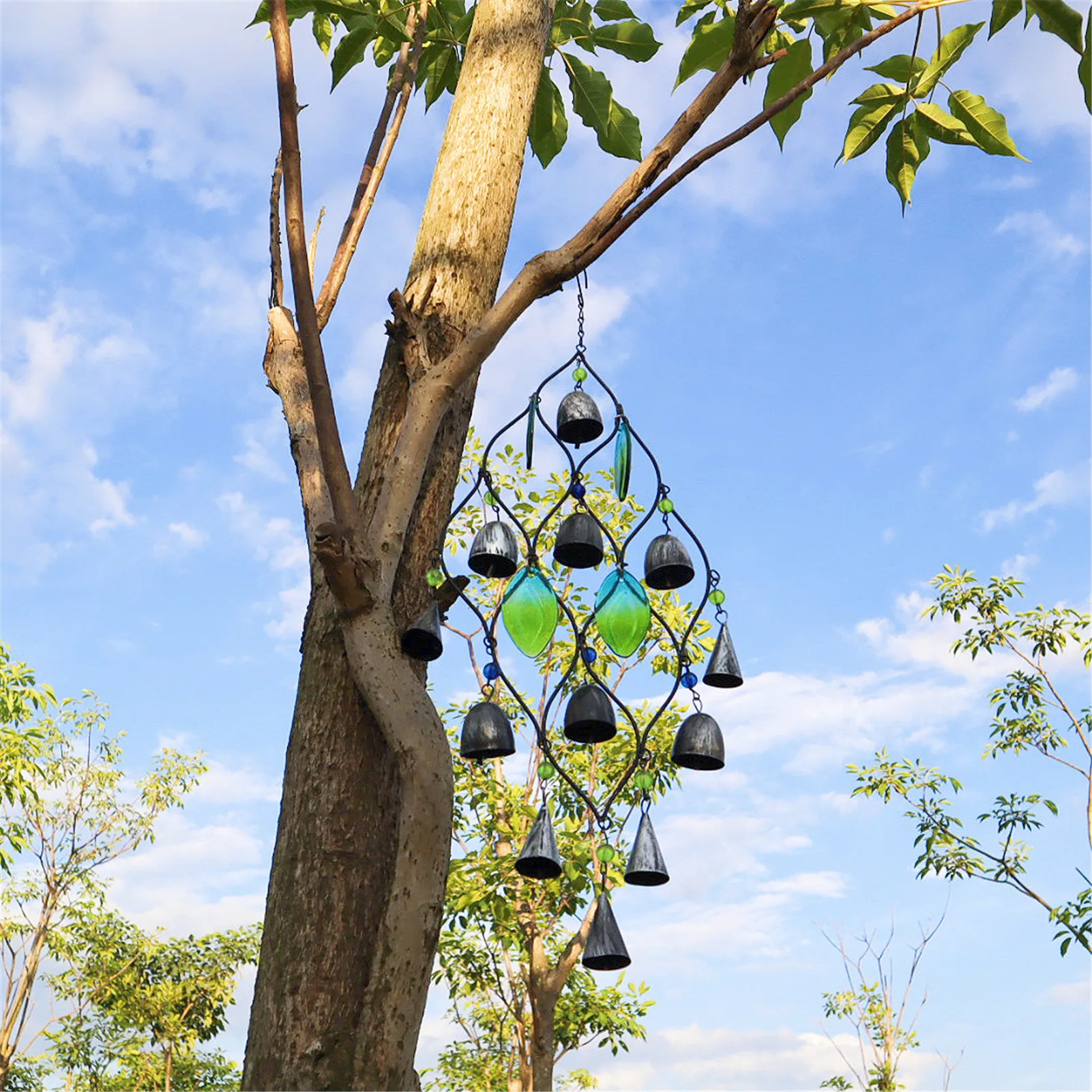 

Leaf Wind Chimes Retro Bell Hanging Decoration Pendant Glass Outdoor Yard Gradient Color Distressed Bells Wind Chimes Pleasure