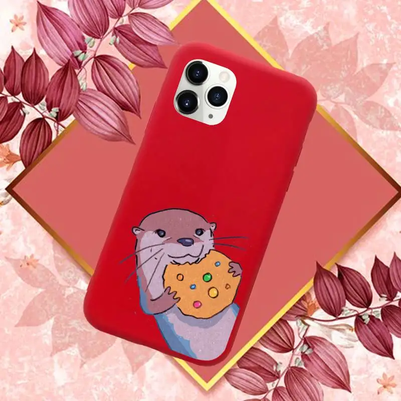 

cute cartoon otter Phone Case Red Candy Color for iPhone 11 12 mini pro XS MAX 8 7 6 6S Plus X SE 2020 XR