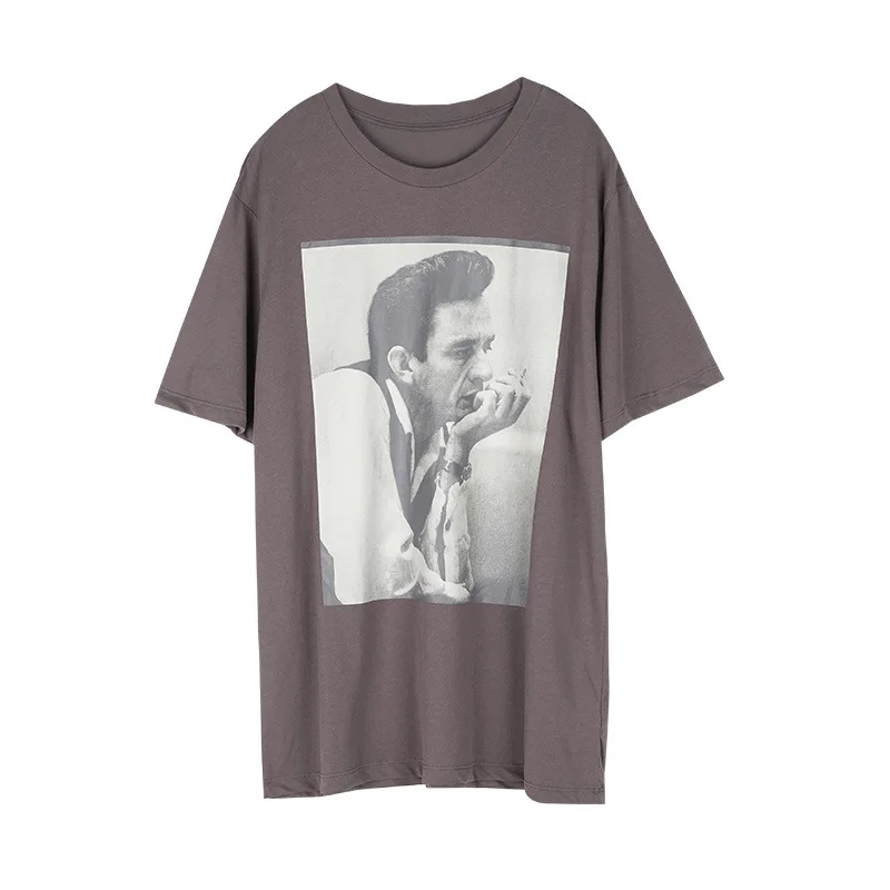 

Basic Vintage Portrait Printed T-shirt Women Casual New Style Short Sleeve Pullover Loose White Tee Cool Girl Spring Summer 2021