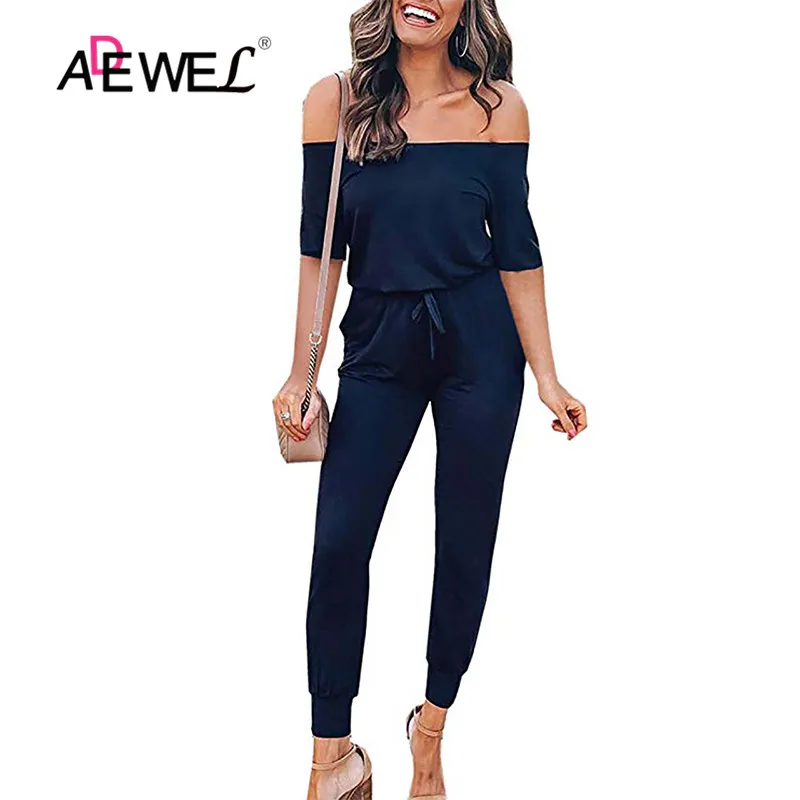 ADEWEL комбинезон женский Повседневный однотонный без рукавов черный в обтяжку