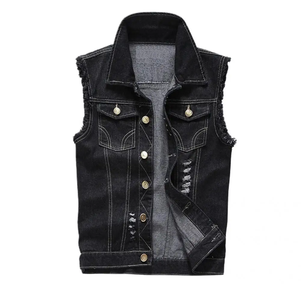 

Men Waistcoat Solid Color High Street Wear Resistant Single-breasted Boy Sleeveless Jacket Vest for Daily Wear