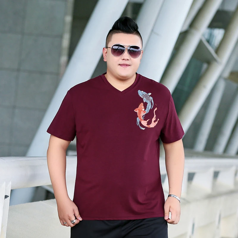 Мужская футболка большого размера с v-образным вырезом и рисунком рыбы летняя